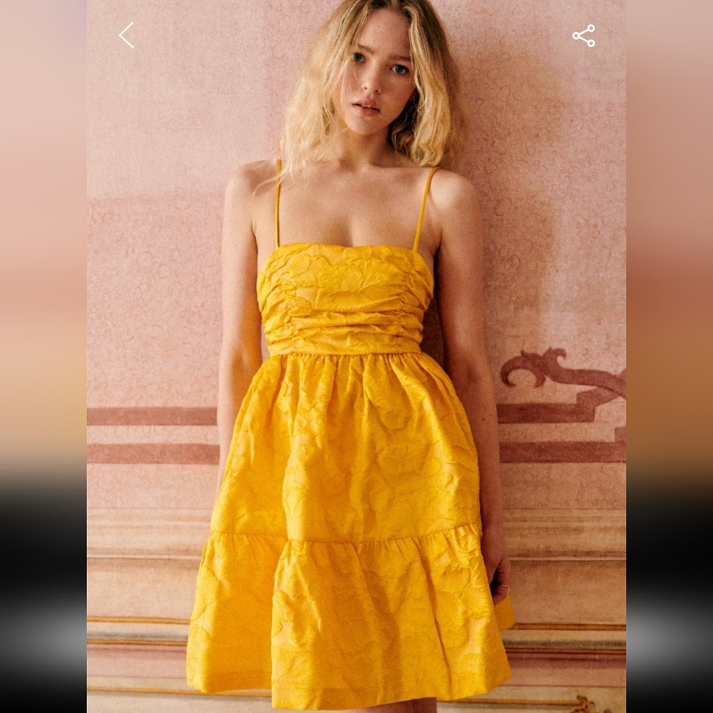 Sezane Charlie Yellow Textured Mini Dress